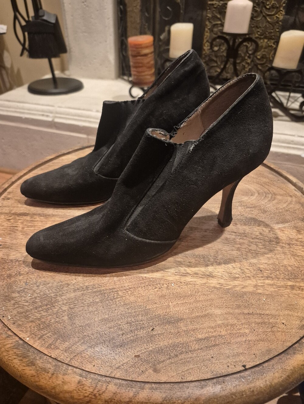 Vintage Classic Black Suede Women’s Heeled Booties